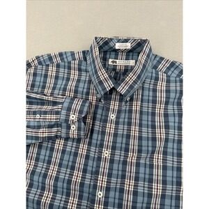 Onward Reserve Classic Fit Cotton Button Down Mens L Blue Plaid Performance